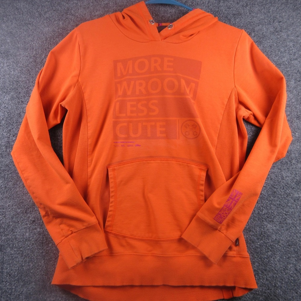 Mini Hoodie Mens‎ Large Orange More Wroom Less Cute Car Graphic Pullover